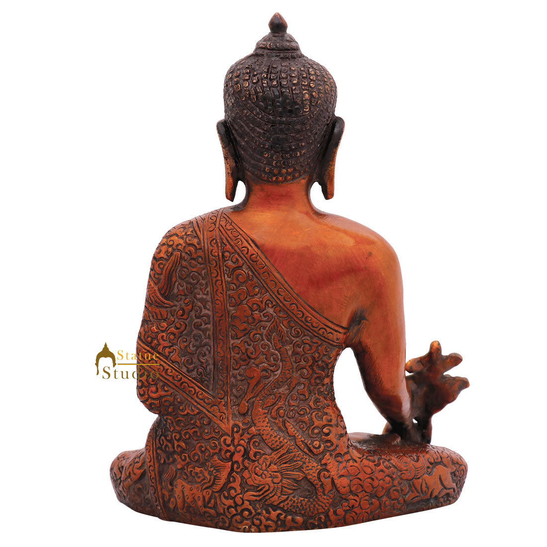 Metal Hand Crafted Carved Medicine Buddha Statue Fine Décor Gift Showpiece 8"