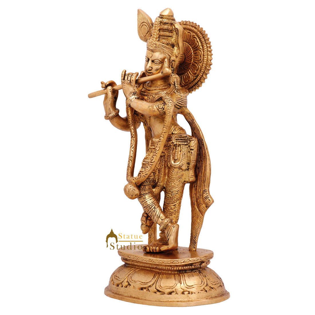 Indian Hindu Deity Lord Krishna Standing With Flute Décor Statue Idol Figure 11"