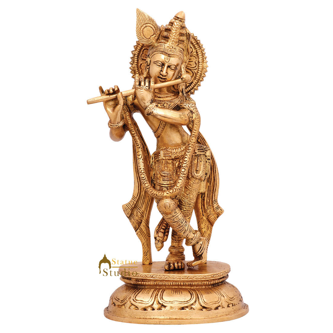 Indian Hindu Deity Lord Krishna Standing With Flute Décor Statue Idol Figure 11"