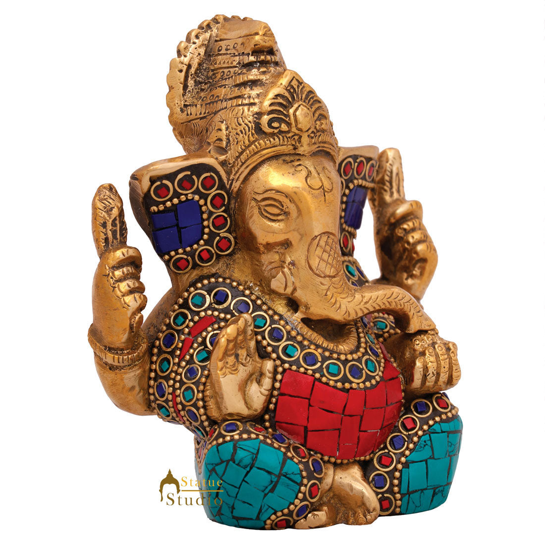 Small Fine Ganesha Idol Ganapti Mini Murti Décor Diwali Wedding Gift Statue 4" - Image 3