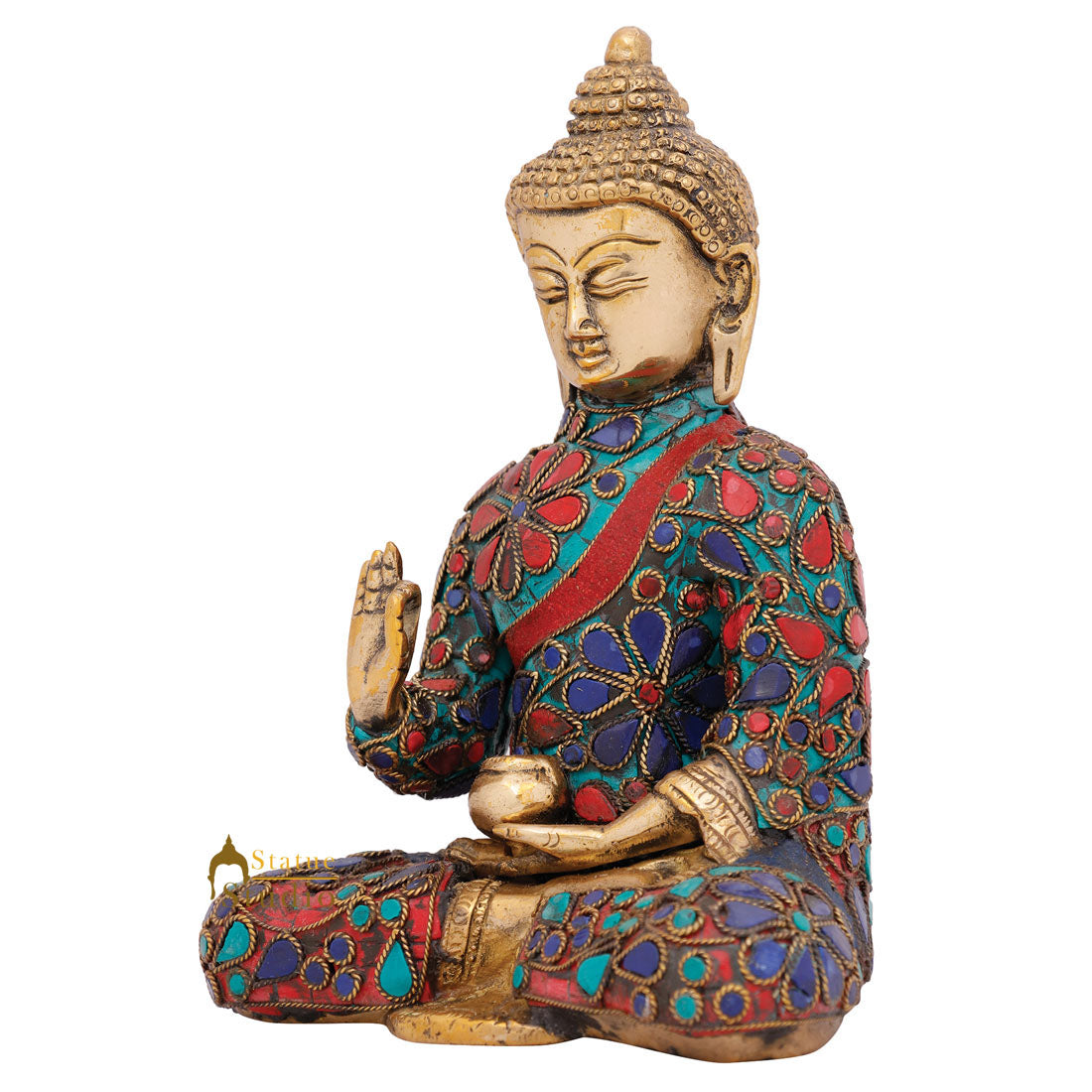Fine Inlay Blessing Buddha Small Décor Masterpiece Idol Statue Sculpture 7" - Image 3