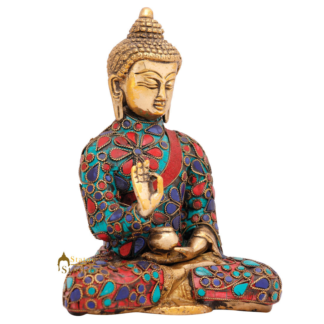 Fine Inlay Blessing Buddha Small Décor Masterpiece Idol Statue Sculpture 7" - Image 4
