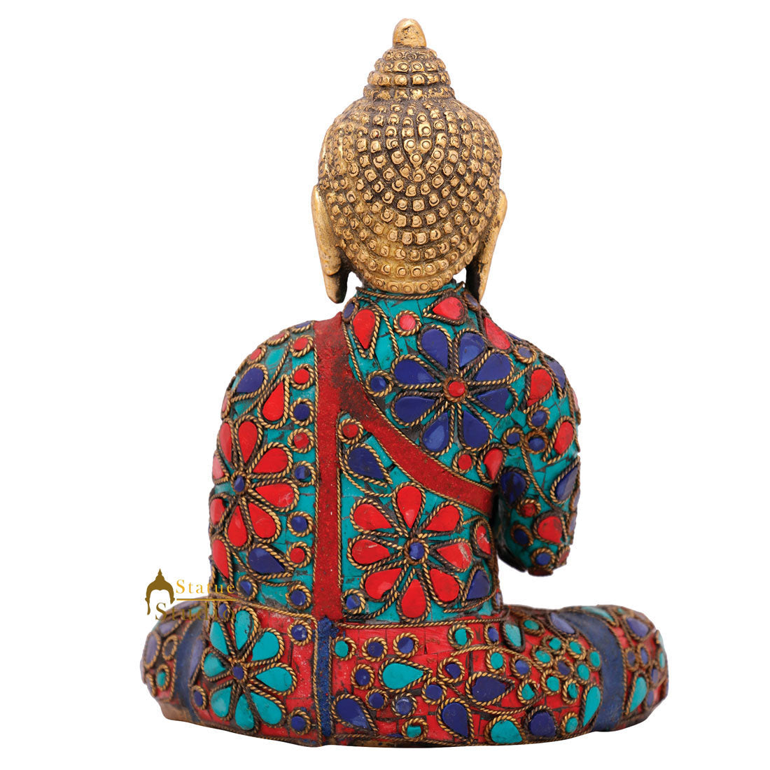 Fine Inlay Blessing Buddha Small Décor Masterpiece Idol Statue Sculpture 7"