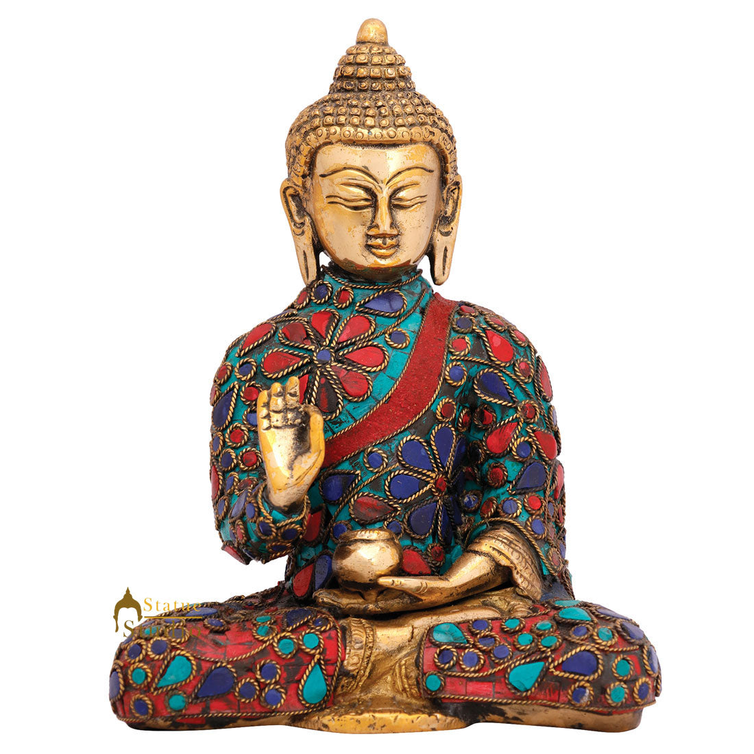 Fine Inlay Blessing Buddha Small Décor Masterpiece Idol Statue Sculpture 7" - Eco-friendly - Sama Homes
