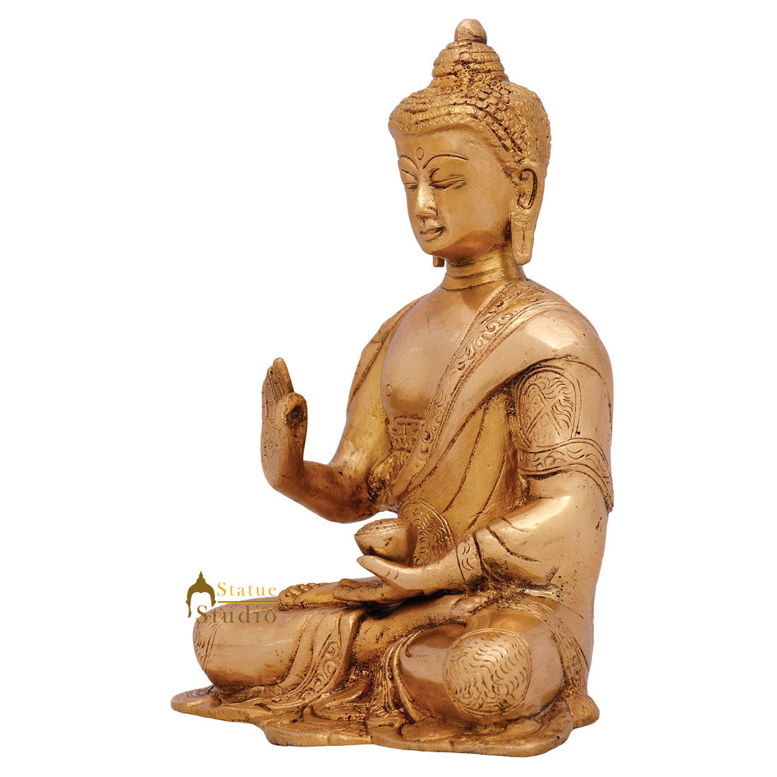 Indian Metal Handicraft Buddhist Deity Buddha Blessing Décor Gift Statue Idol 8"