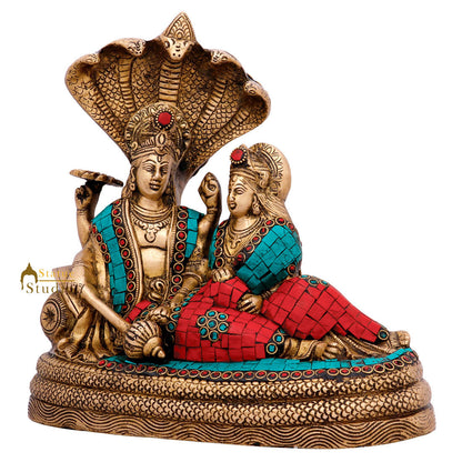 Brass Lord Vishnu Laxmi Statue Under Serpent For Home Decor 10" by vendor-unknown - Hindu Gods (View 3)