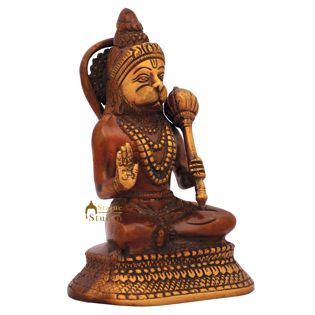 Brass Sitting Hanuman Idol Antique Finish For Home Decor Showpiece 6" - Image 3