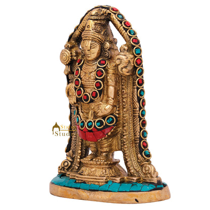 Indian Brass Tirupathi Balaji Small Inlay Idol Temple Puja Décor Murti Statue 4" by vendor-unknown - Hindu Gods (View 3)