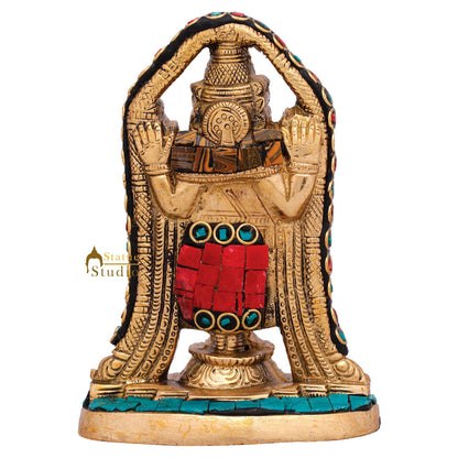 Indian Brass Tirupathi Balaji Small Inlay Idol Temple Puja Décor Murti Statue 4" by vendor-unknown - Hindu Gods (View 4)