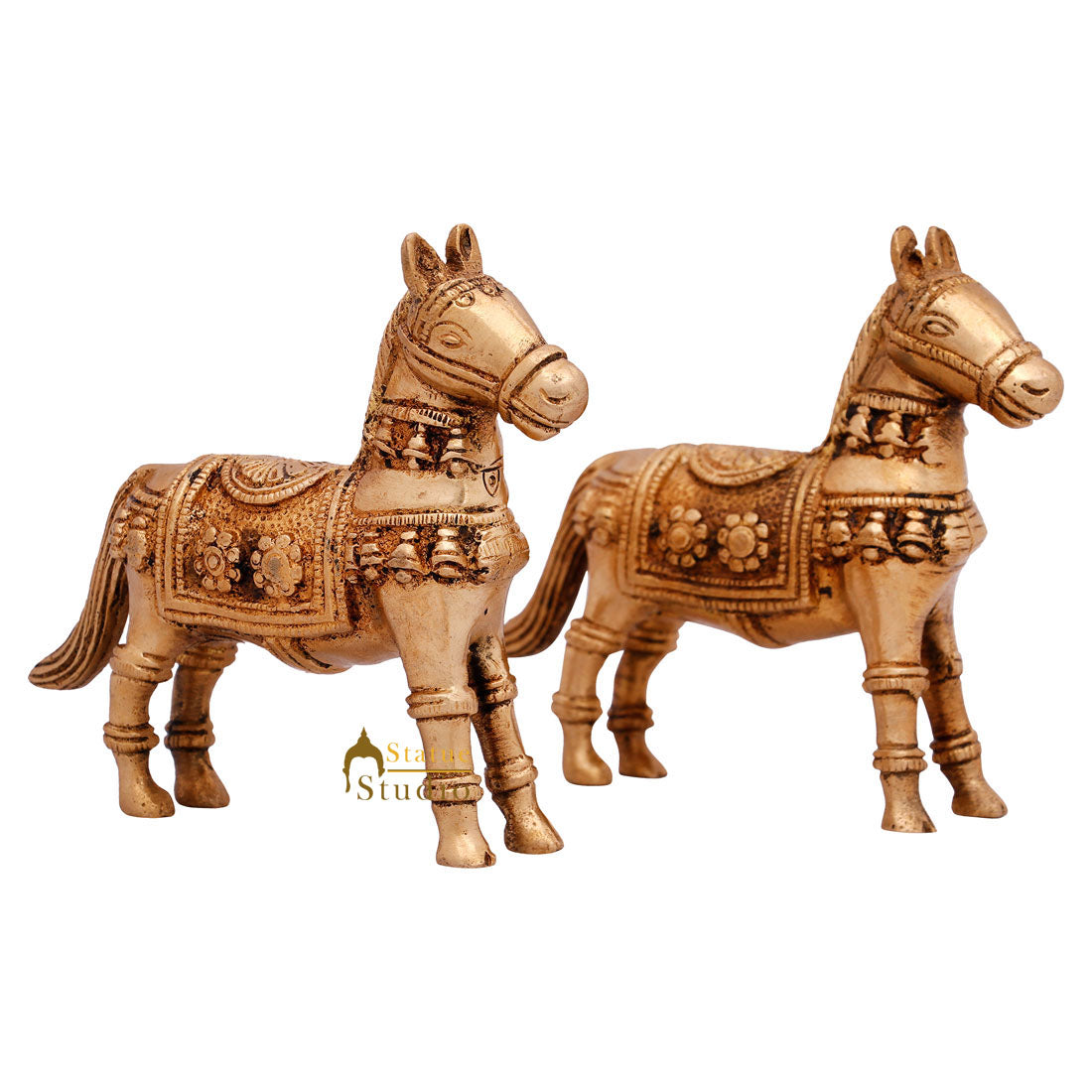Indian Brass Small Mini Feng Shui Vastu Home Décor Horse Pair Showpiece 3" - Eco-friendly - Sama Homes