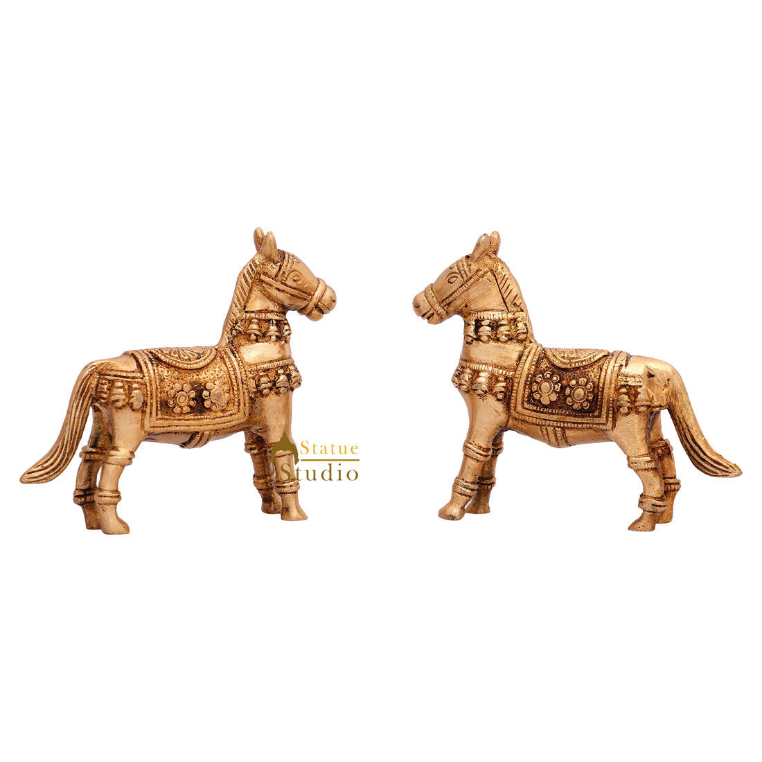 Indian Brass Small Mini Feng Shui Vastu Home Décor Horse Pair Showpiece 3"