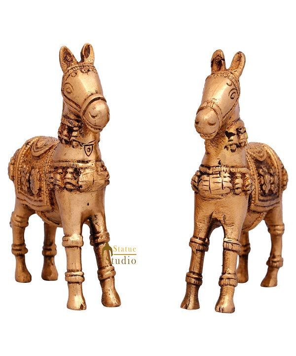 Indian Brass Small Mini Feng Shui Vastu Home Décor Horse Pair Showpiece 3" - Image 3