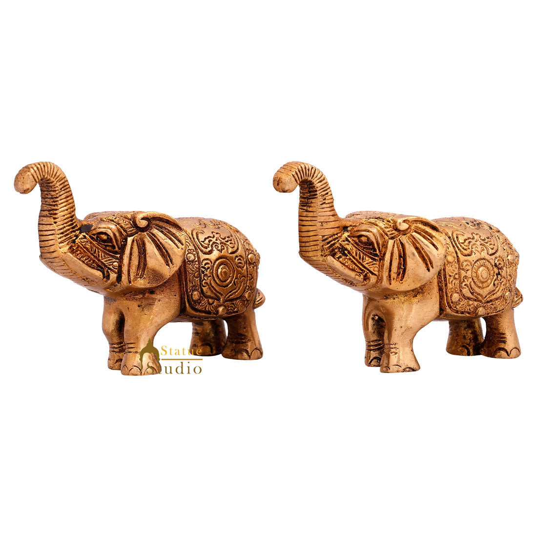Indian Brass Small Mini Feng Shui Vastu Home Décor Elephant Pair Showpiece 2" - Image 3