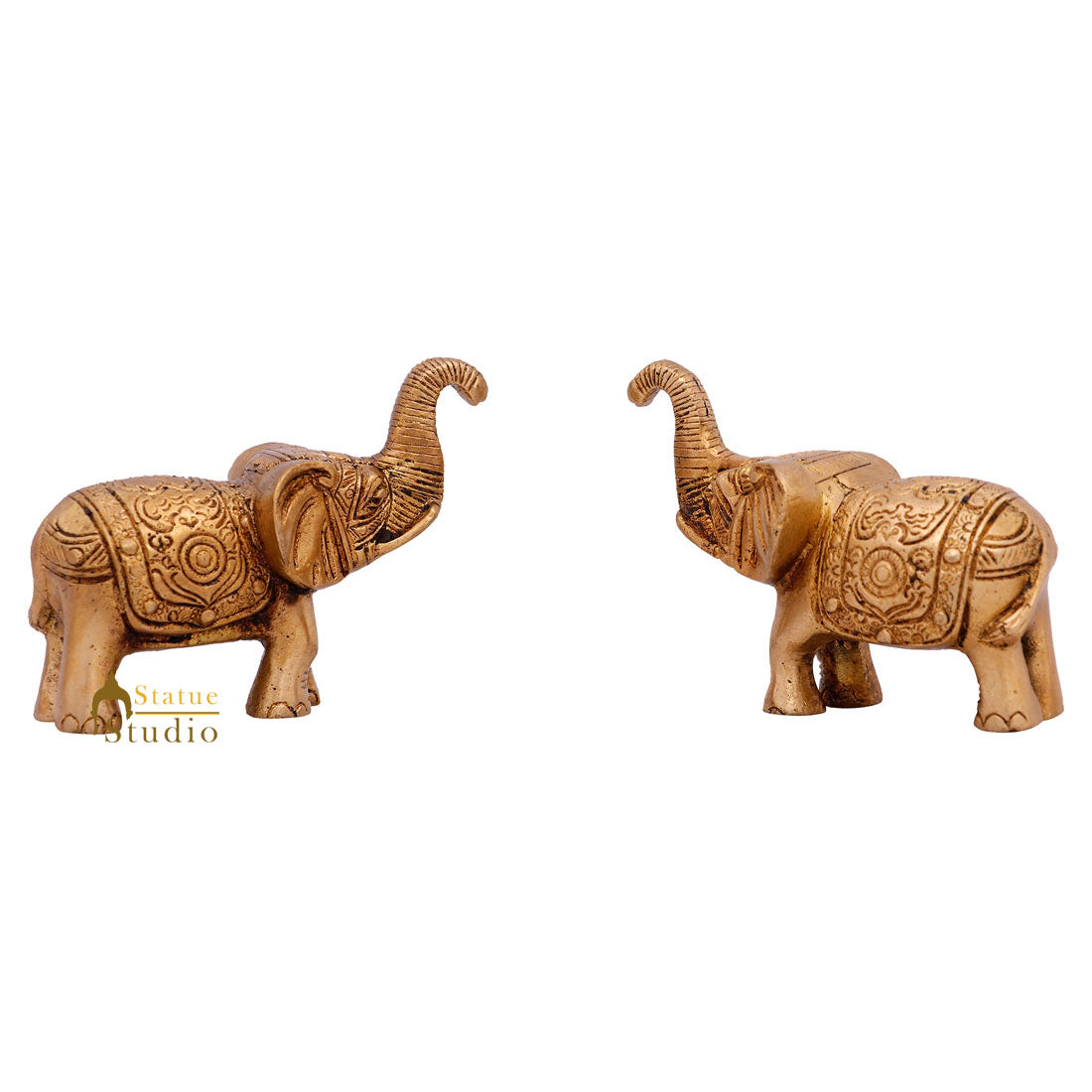 Indian Brass Small Mini Feng Shui Vastu Home Décor Elephant Pair Showpiece 2"