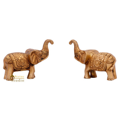Indian Brass Small Mini Feng Shui Vastu Home Décor Elephant Pair Showpiece 2" by vendor-unknown - Decor (View 4)