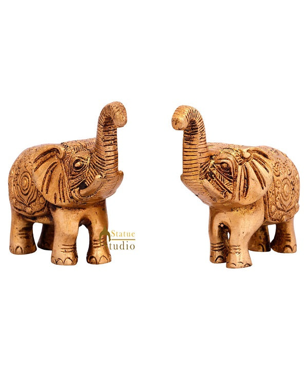 Indian Brass Small Mini Feng Shui Vastu Home Décor Elephant Pair Showpiece 2" - Image 2