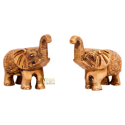 Indian Brass Small Mini Feng Shui Vastu Home Décor Elephant Pair Showpiece 2" by vendor-unknown - Decor