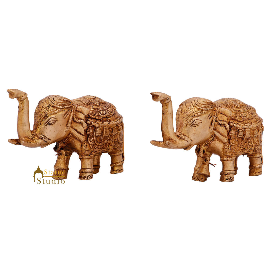 Indian Brass Small Mini Feng Shui Vastu Home Décor Elephant Pair Showpiece 3"