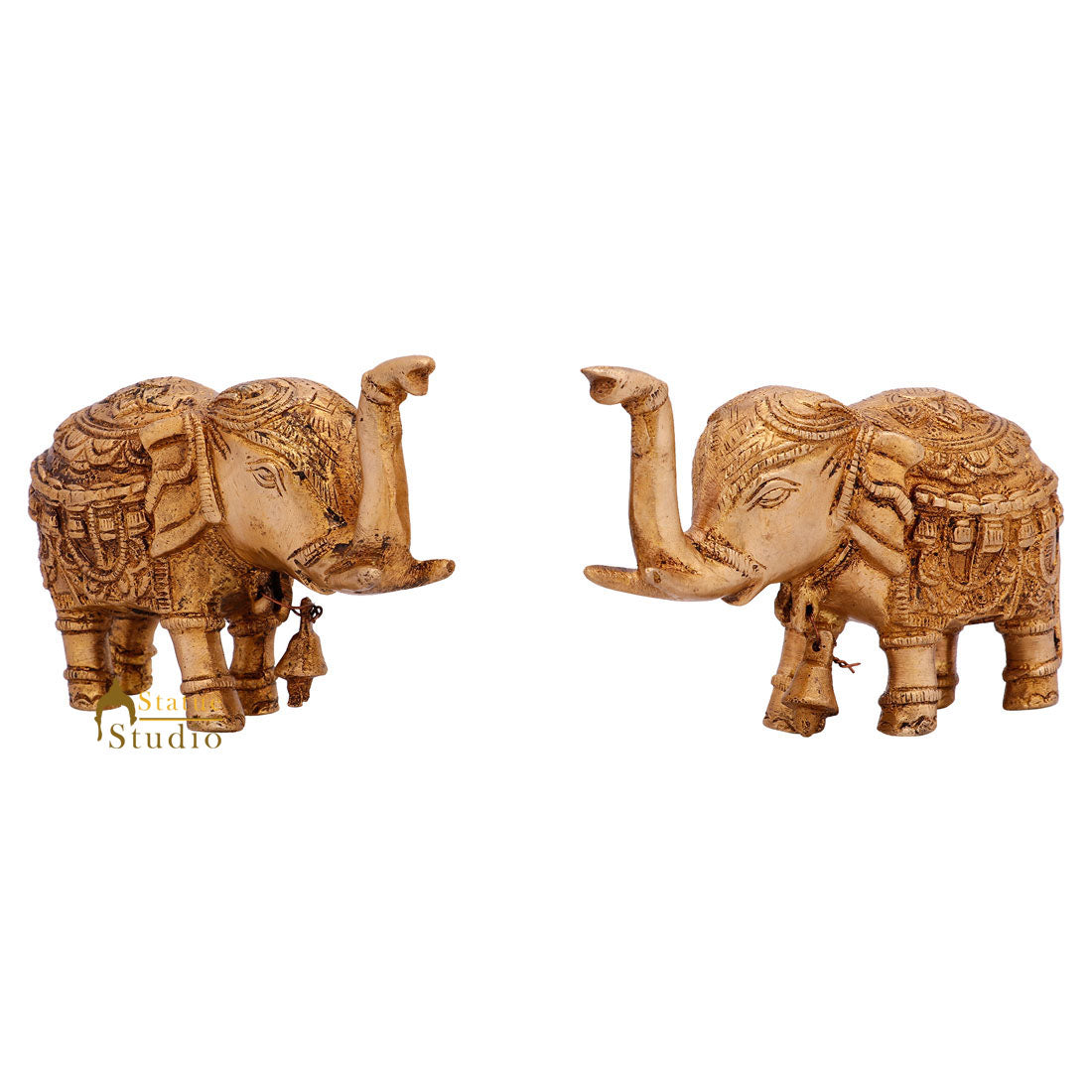 Indian Brass Small Mini Feng Shui Vastu Home Décor Elephant Pair Showpiece 3"