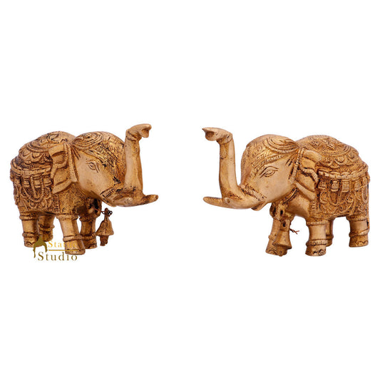 Indian Brass Small Mini Feng Shui Vastu Home Décor Elephant Pair Showpiece 3"