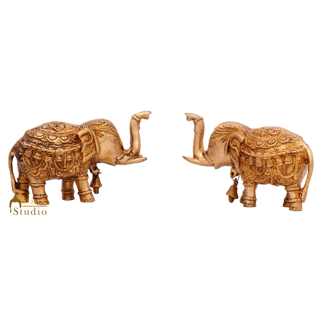 Indian Brass Small Mini Feng Shui Vastu Home Décor Elephant Pair Showpiece 3" - Image 4