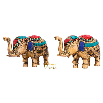 Indian Brass Small Mini Feng Shui Vastu Home Décor Elephant Pair Inlay Statue 3" by vendor-unknown - Decor (View 4)