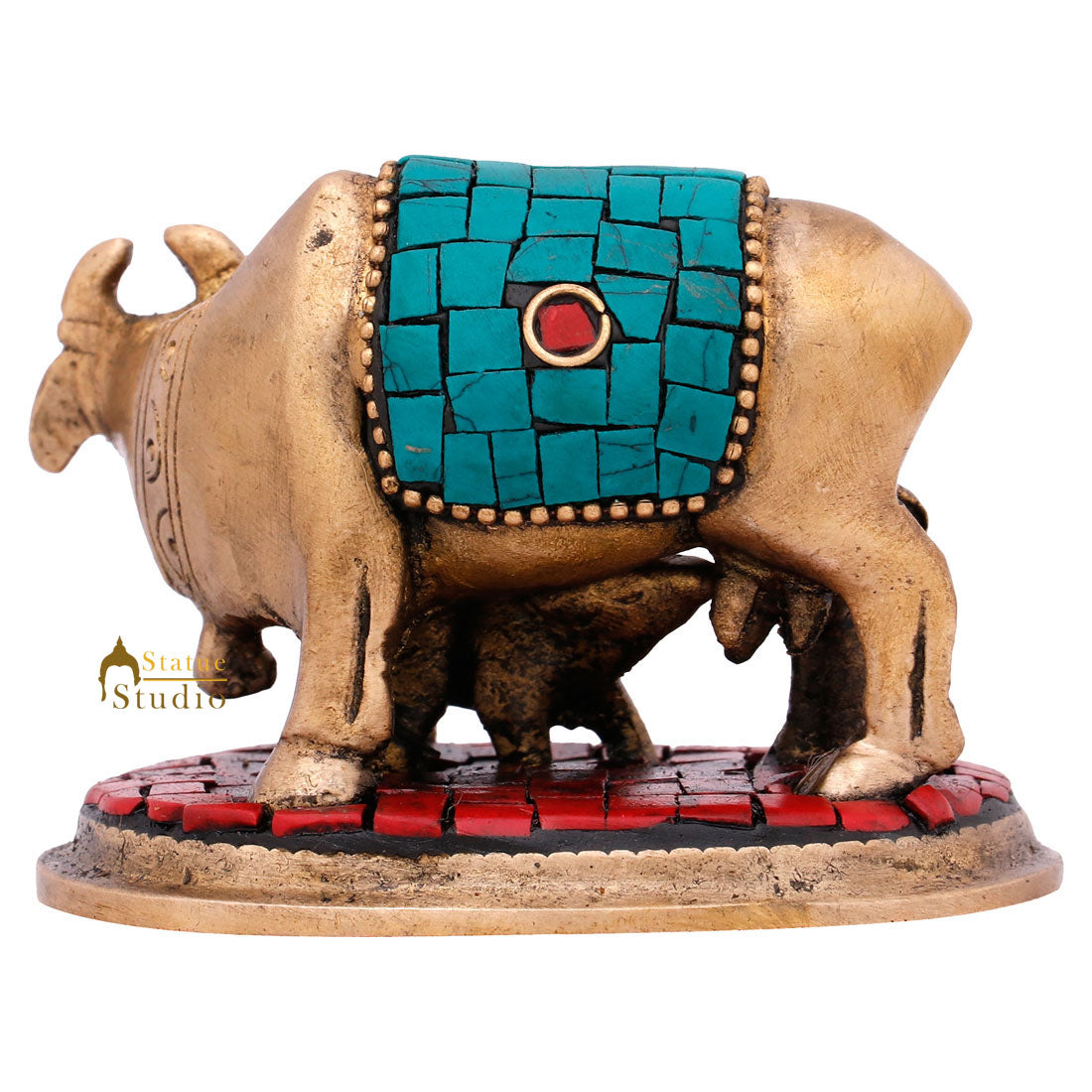 Hindu Sacred Pure Holy Cow Calf Mini Small Idol Religious Décor Statue Item 2" - Image 4