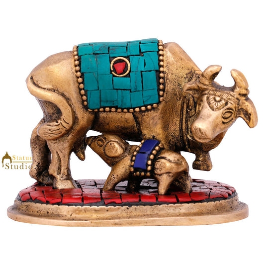 Hindu Sacred Pure Holy Cow Calf Mini Small Idol Religious Décor Statue Item 2"