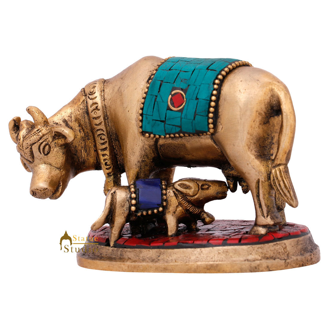 Hindu Sacred Pure Holy Cow Calf Mini Small Idol Religious Décor Statue Item 3" - Image 3