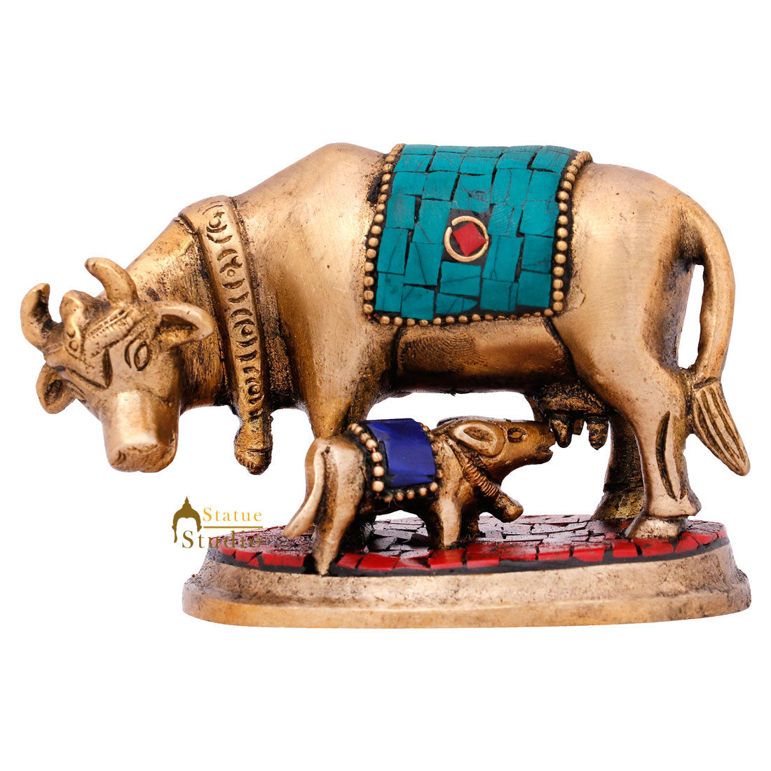 Hindu Sacred Pure Holy Cow Calf Mini Small Idol Religious Décor Statue Item 3" - Eco-friendly - Sama Homes