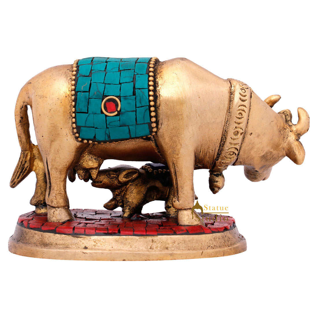 Hindu Sacred Pure Holy Cow Calf Mini Small Idol Religious Décor Statue Item 3" - Image 4