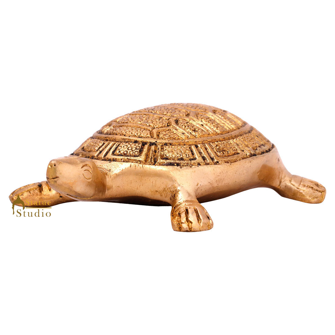 Brass Indian Vastu Home Office Décor Feng Shui Lukcy Success Turtle Showpiece 2" - Eco-friendly - Sama Homes