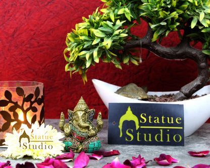 Small Lord Ganesha Corporate Wedding Diwali Décor Gift Mini Statue Inlay Idol 2" by vendor-unknown - Hindu Gods (View 2)