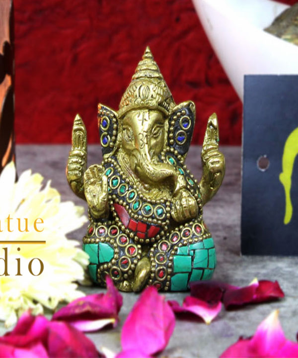 Small Lord Ganesha Corporate Wedding Diwali Décor Gift Mini Statue Inlay Idol 2"