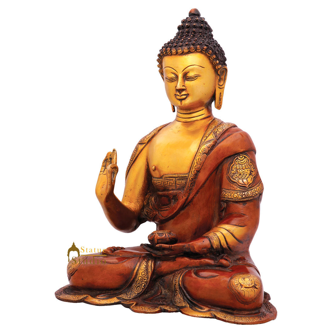 Antique Rare Blessing Home Décorative Sitting Buddha Statue Large Gift Idol 13" - Image 3