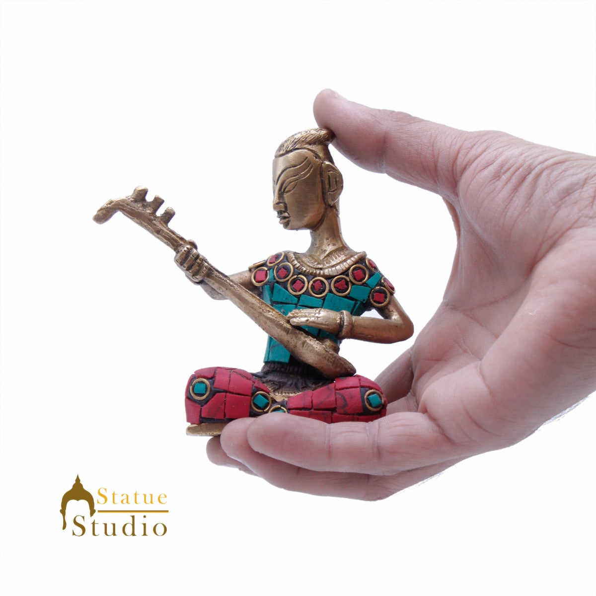 Brass Musical Band Set Home Office Décor Gift Statue 4 pcs Inlay Showpiece 4" - Image 4