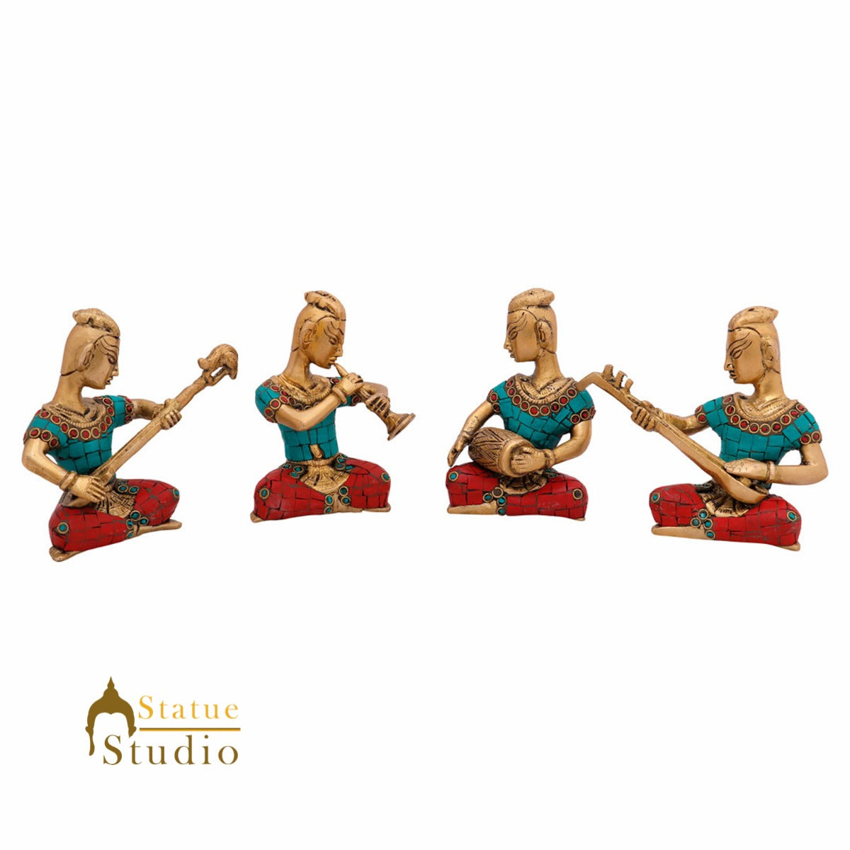 Brass Musical Band Set Home Office Décor Gift Statue 4 pcs Inlay Showpiece 4" - Image 3