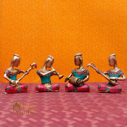 Brass Musical Band Set Home Office Décor Gift Statue 4 pcs Inlay Showpiece 4" by vendor-unknown - Decor (View 2)