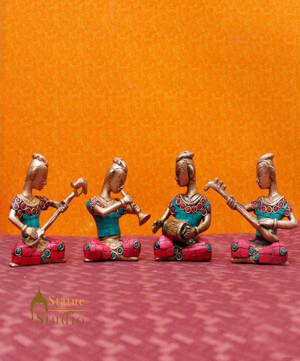Brass Musical Band Set Home Office Décor Gift Statue 4 pcs Inlay Showpiece 4" - Eco-friendly - Sama Homes