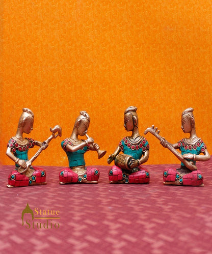Brass Musical Band Set Home Office Décor Gift Statue 4 pcs Inlay Showpiece 4" by vendor-unknown - Decor