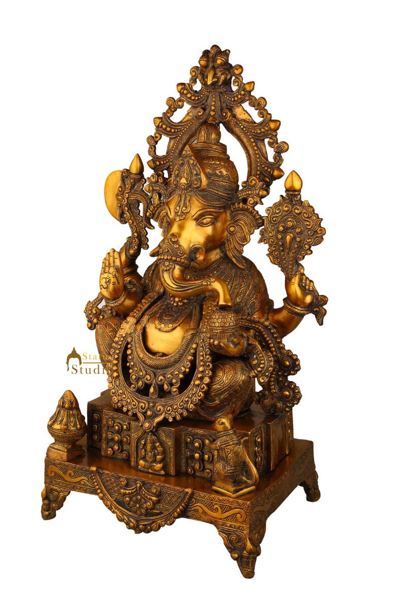 Brass Large Size Hindu God Ganesh Ganpat Statue Home Décor Idol 3 Feet Showpiece