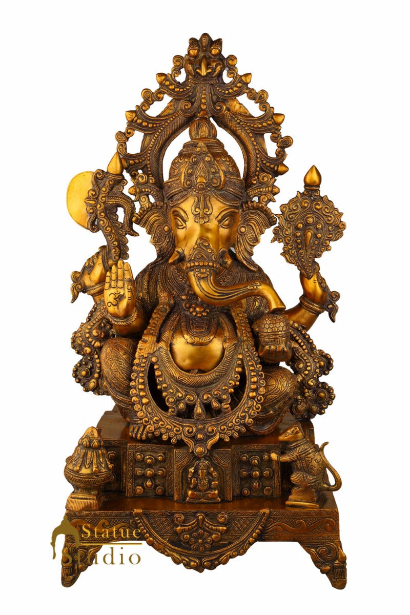 Brass Large Size Hindu God Ganesh Ganpat Statue Home Décor Idol 3 Feet Showpiece - Image 2