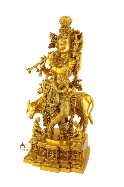Large Size Indian God Shri Krishna With Cow Religious Décor Statue Idol 28" by vendor-unknown - Hindu Gods (View 3)