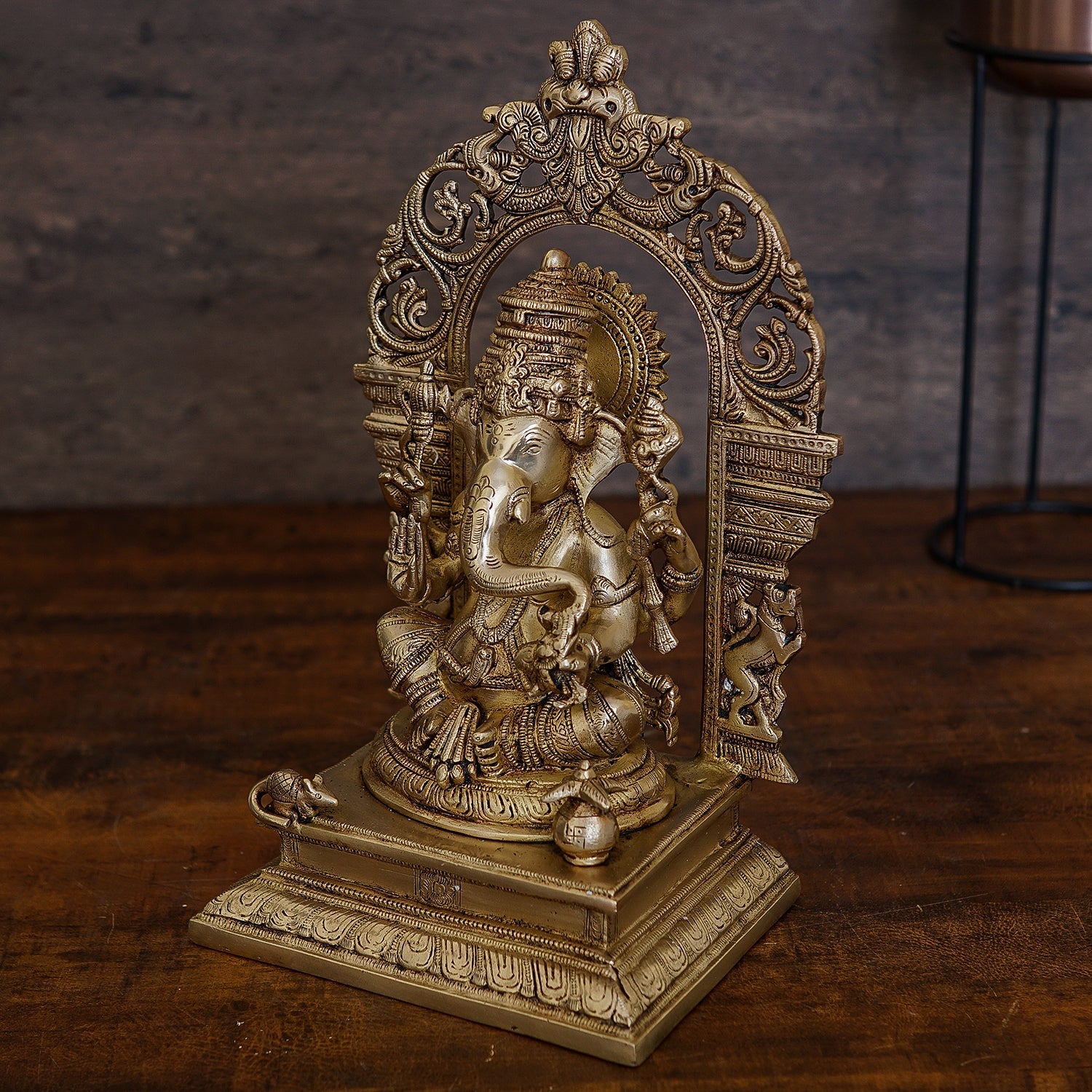 Brass Ganesha Statue With Temple Arch For Home Mandir Decor 16" - Image 2