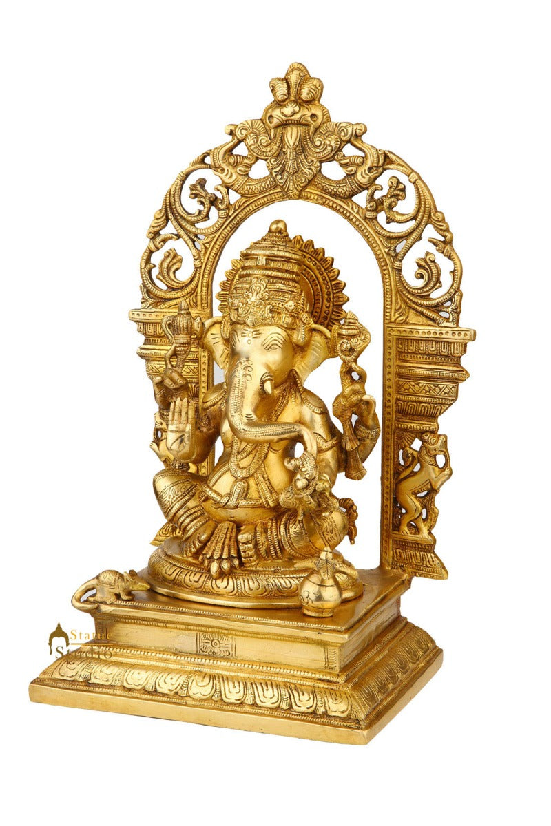 Brass Ganesha Statue With Temple Arch For Home Mandir Decor 16" - Image 5