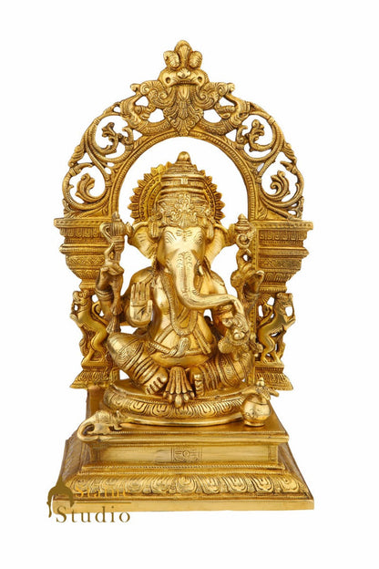 Brass Ganesha Statue With Temple Arch For Home Mandir Decor 16" by vendor-unknown - Hindu Gods (View 4)
