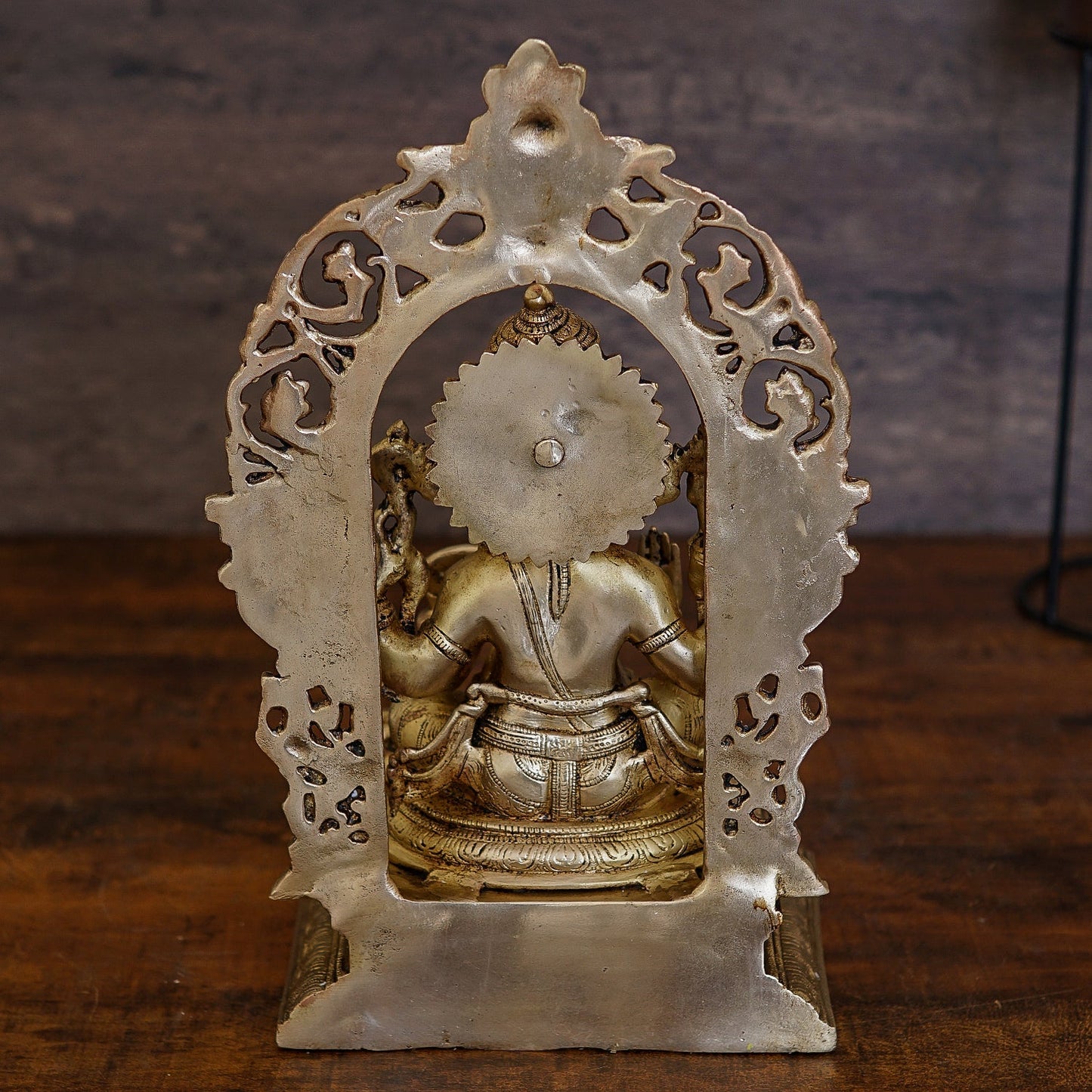 Brass Ganesha Statue With Temple Arch For Home Mandir Decor 16"