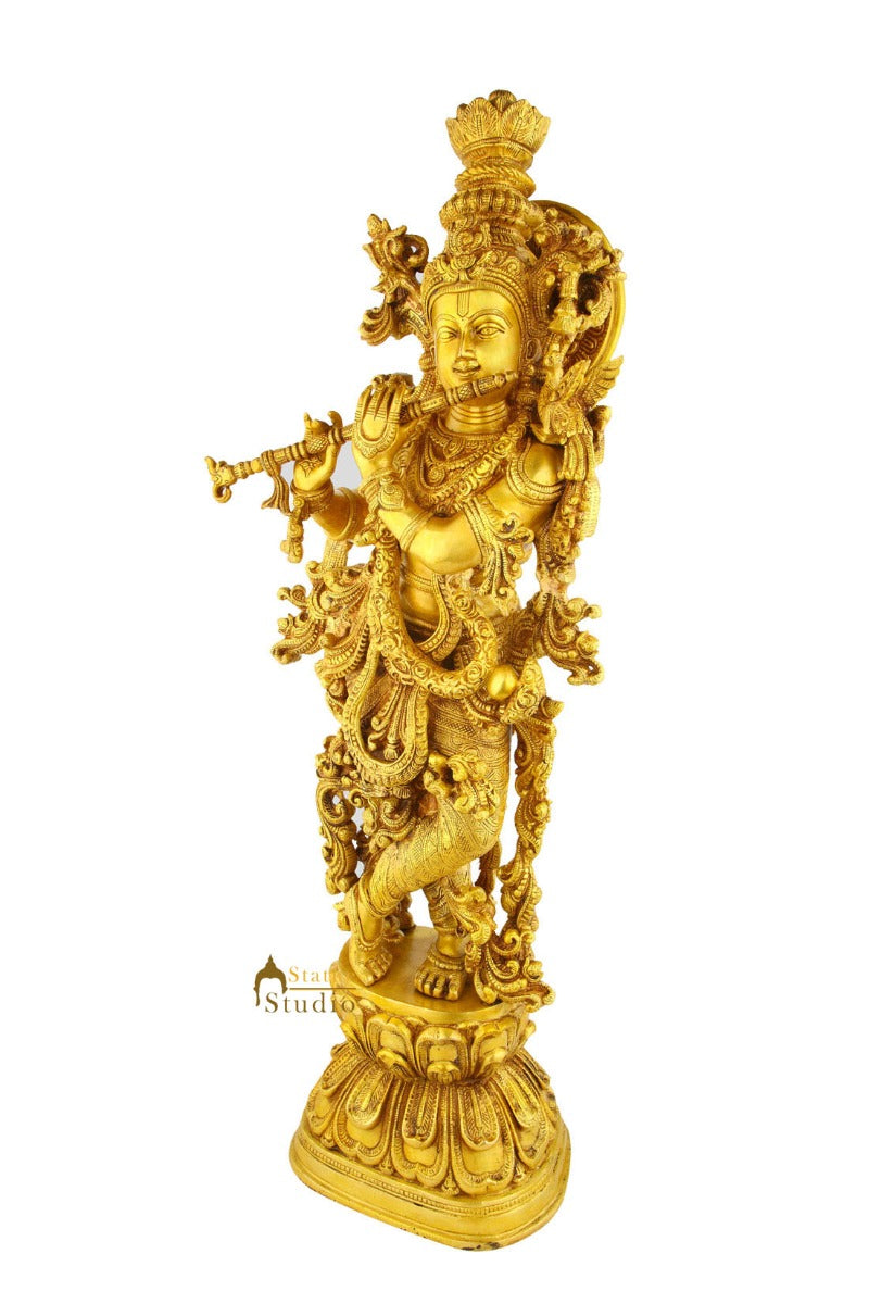 Brass Handicraft Standing Lord Krishna Statue Décor Showpiece Idol 29"