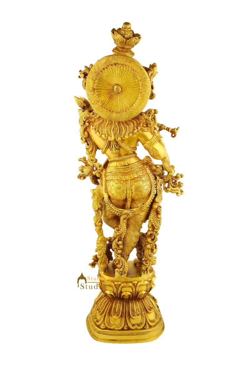 Brass Handicraft Standing Lord Krishna Statue Décor Showpiece Idol 29"