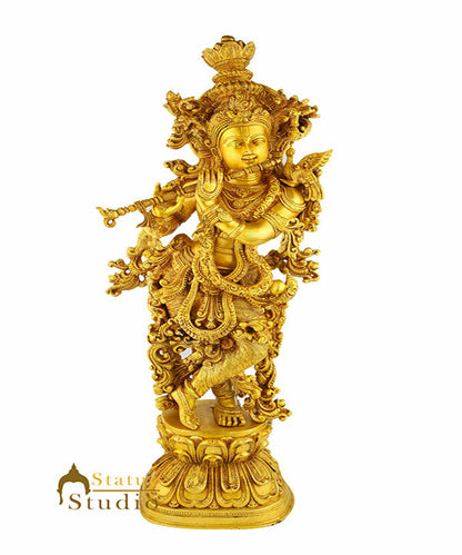 Brass Handicraft Standing Lord Krishna Statue Décor Showpiece Idol 29" by vendor-unknown - Hindu Gods